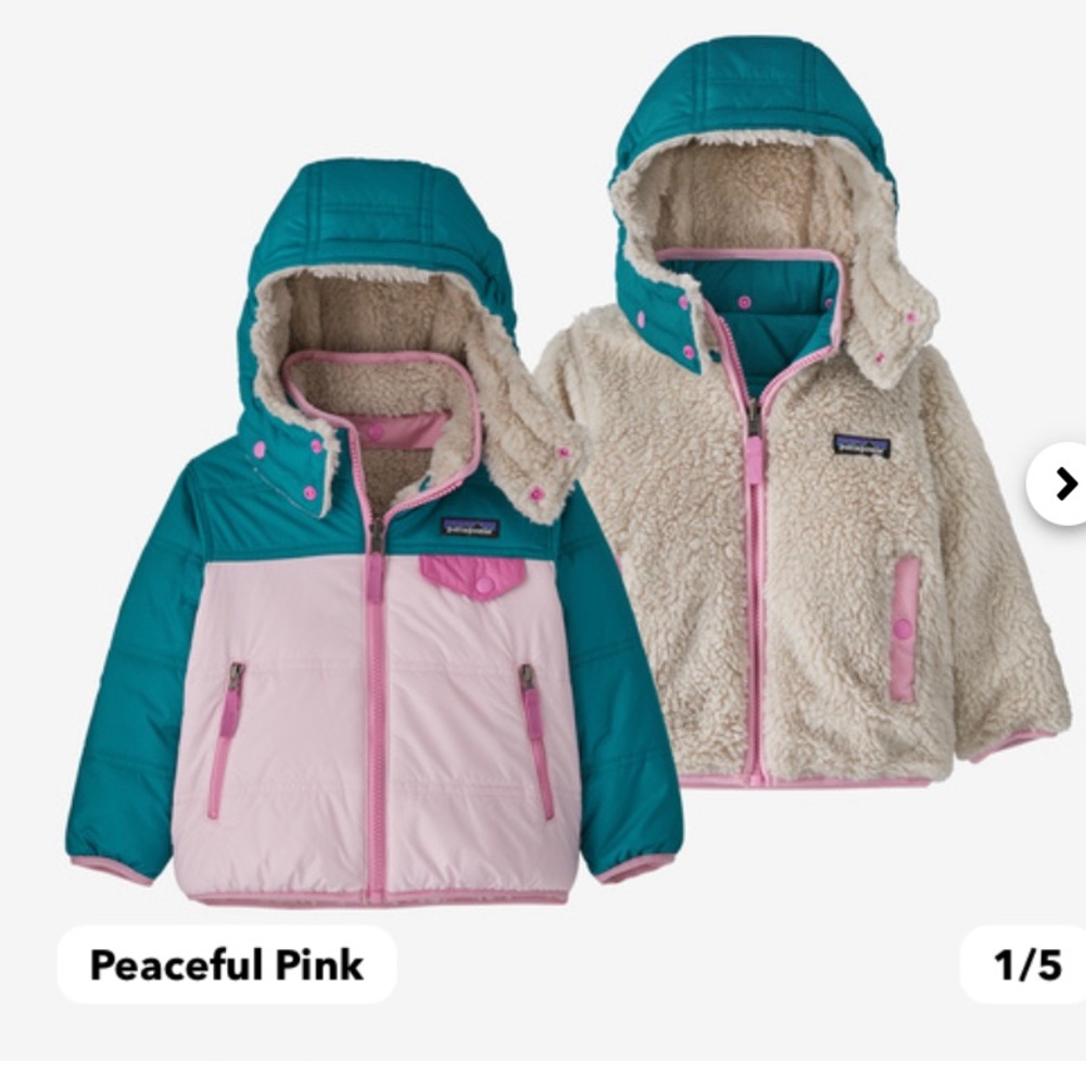 Patagonia Teal & Light Pink Kids Puffer Jacket, 4T. Gently Used Condition. - Picture 6 of 12